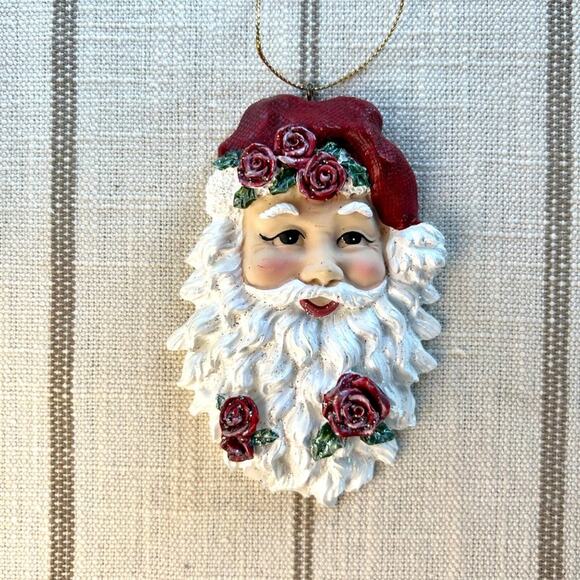 Vintage Santa Ornament with Roses in Beard, Shabby Chic Christmas Decor - Picture 11 of 12